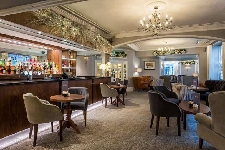 Royal and Fortescue Hotel Bar and Lounge Seating Area with Christmas Decorations
