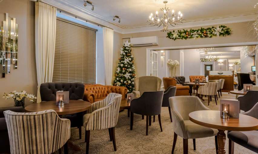 Royal and Fortescue Hotel Lounge Seating Area with Christmas Decorations