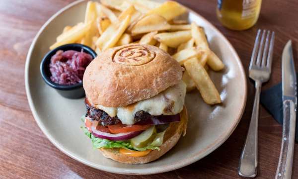 Royal and Fortescue Hotel Bar 62 Restaurant Dining Burger with Chips
