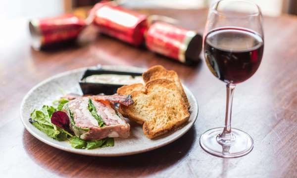 Royal and Fortescue Hotel 62 the Bank Restaurant Dining Festive Terrine with Red Wine and Christmas Cracker