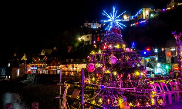 Christmas lights at Clovelly