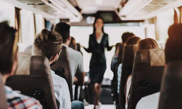 group of people on a coach