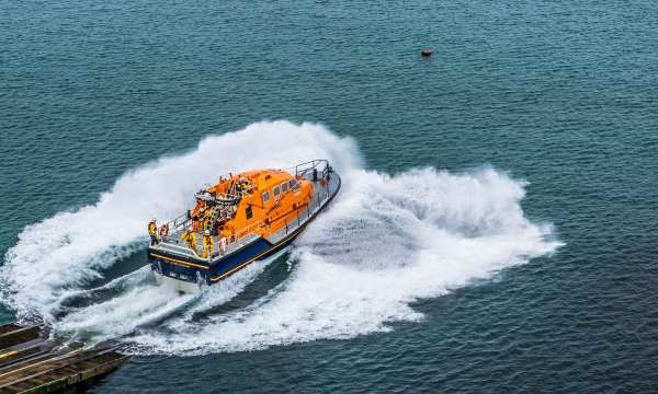 Lifeboat being launched into sea
