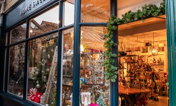 Festive shop front in Barnstaple