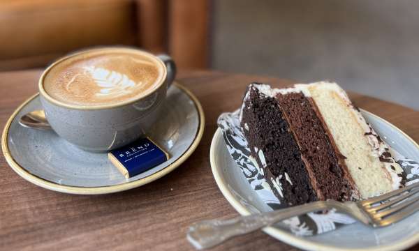 Coffee and cake on table