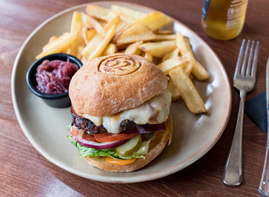 Royal and Fortescue Hotel Bar 62 Restaurant Dining Burger with Chips