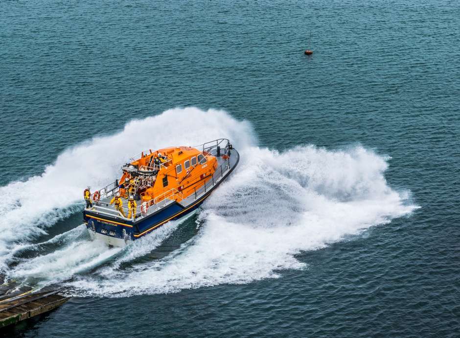 Lifeboat being launched into sea