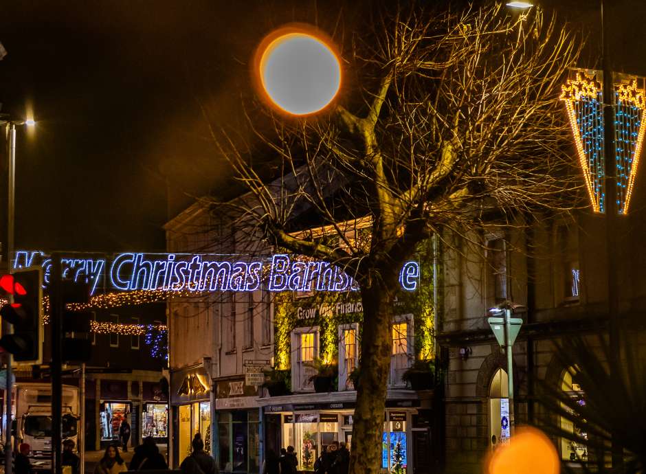 Barnstaple centre at Christmas time